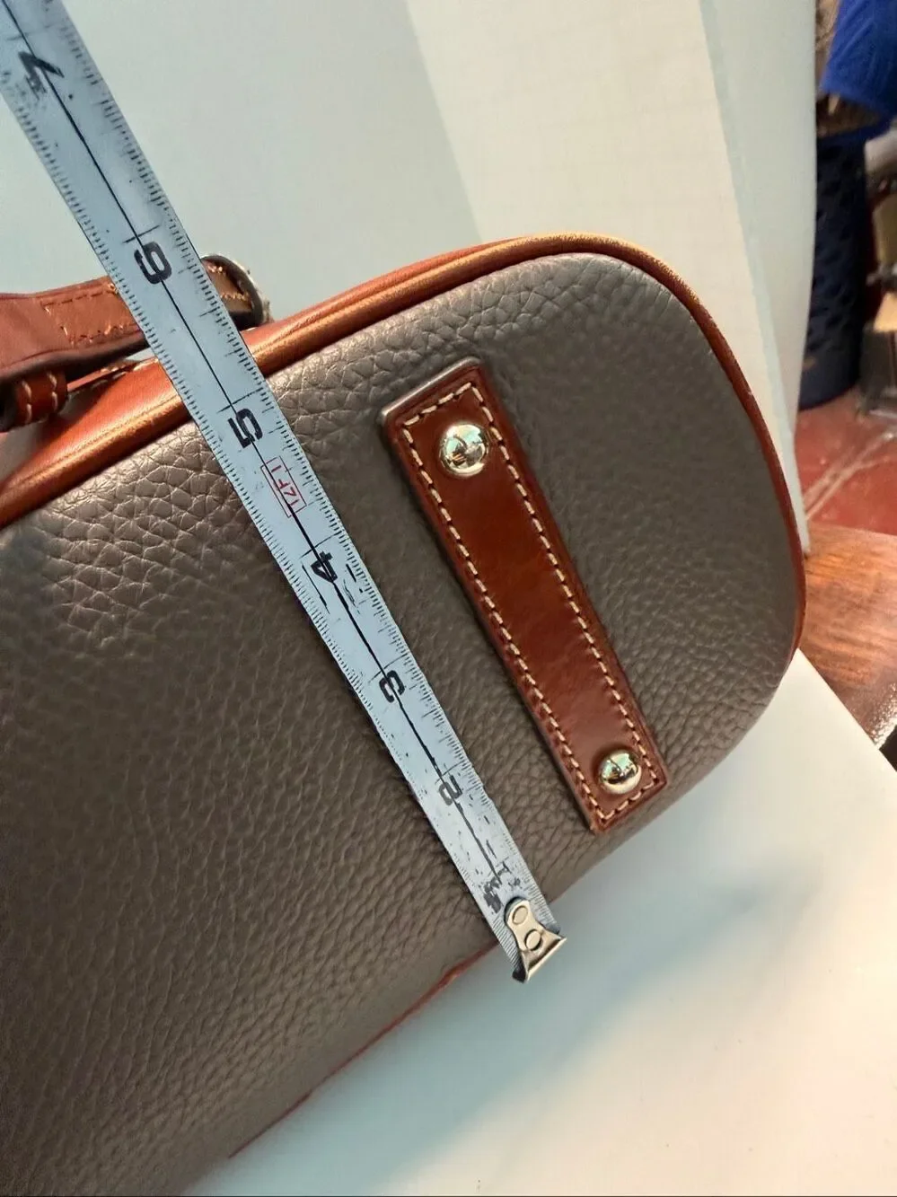 Dooney & Bourke Pebble Grain Zip Satchel Taupe Leather Shoulder Bag